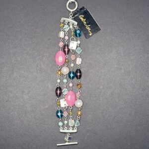 Vintage Cookie Lee Silver Multi Strand Pink Purple Crystal Bracelet Swarovski NW